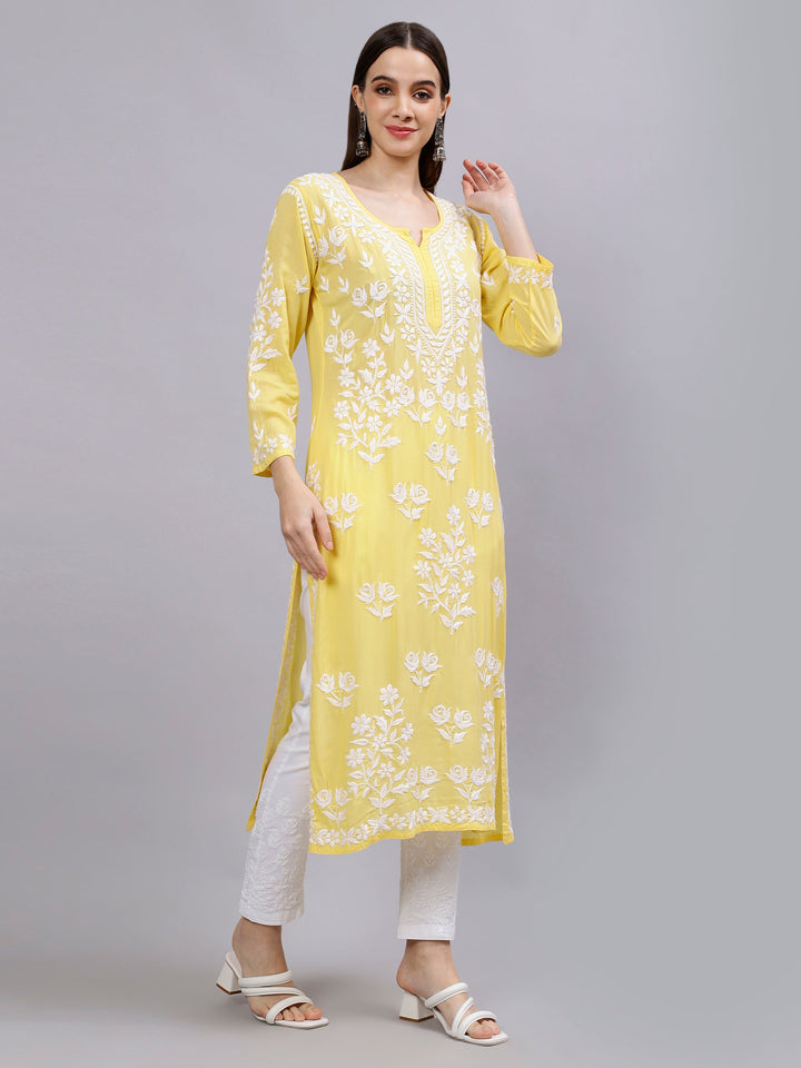 Yellow-Modal-Hand-Embroidered-Chikankari-Kurti