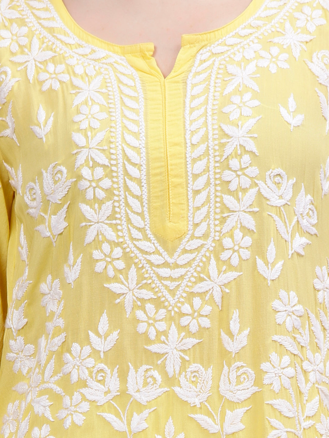 Yellow-Modal-Hand-Embroidered-Chikankari-Kurti