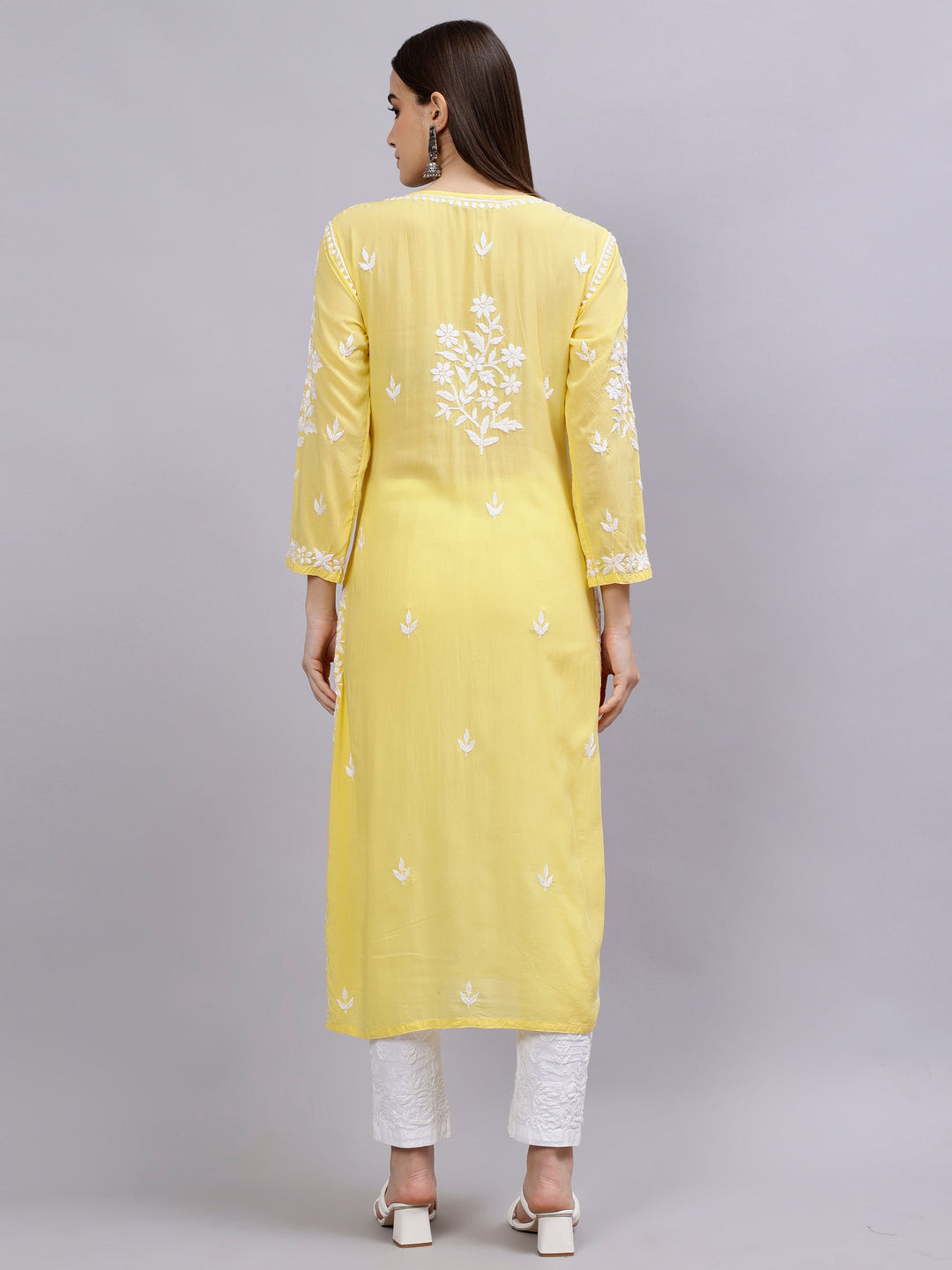 Yellow-Modal-Hand-Embroidered-Chikankari-Kurti