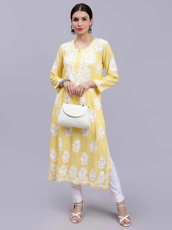 Yellow Modal Handwoven Chikankari Kurti