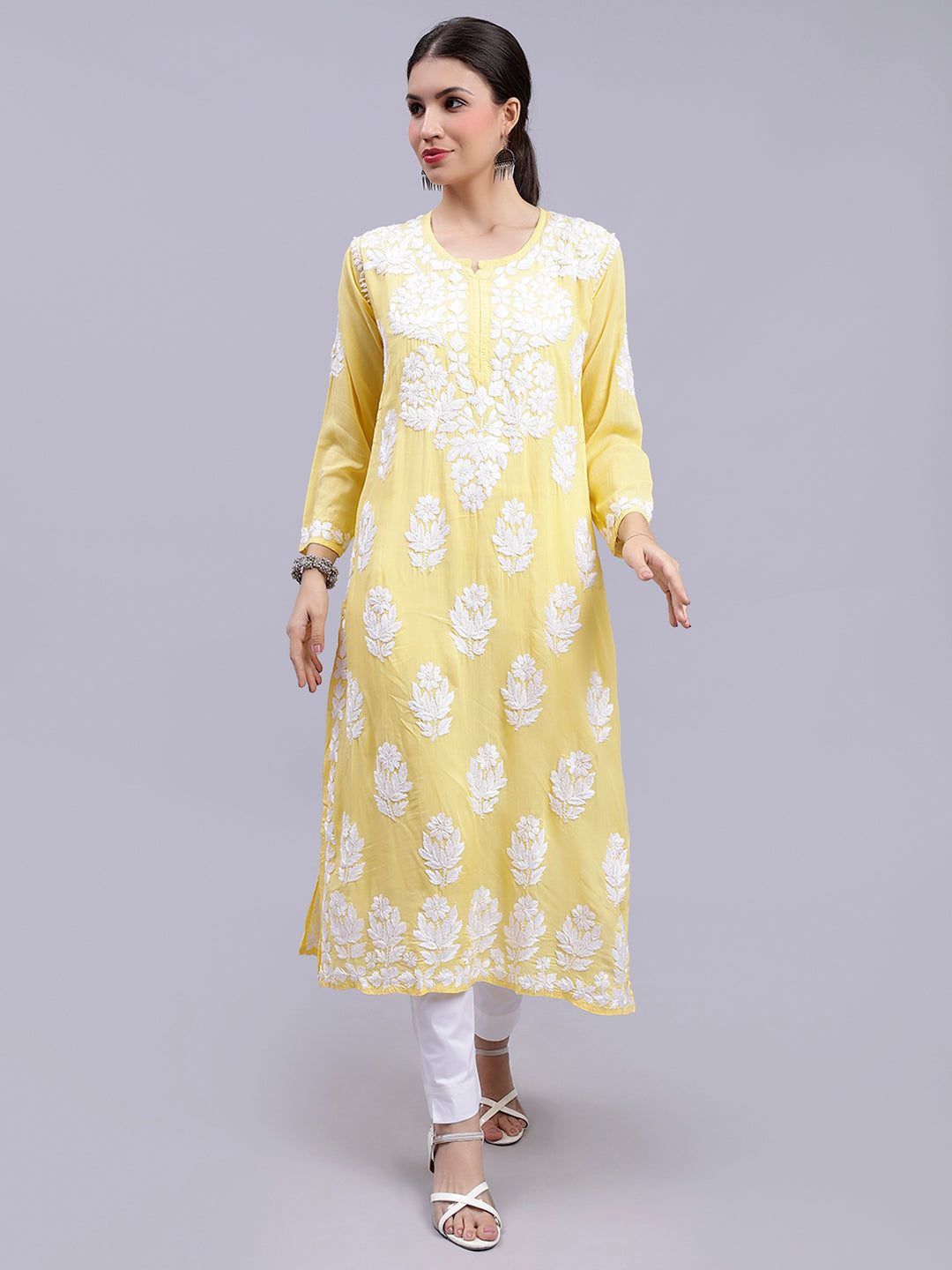 Yellow Modal Handwoven Chikankari Kurti