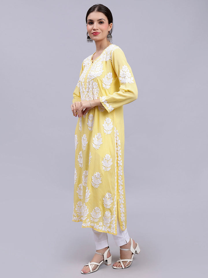 Yellow Modal Handwoven Chikankari Kurti