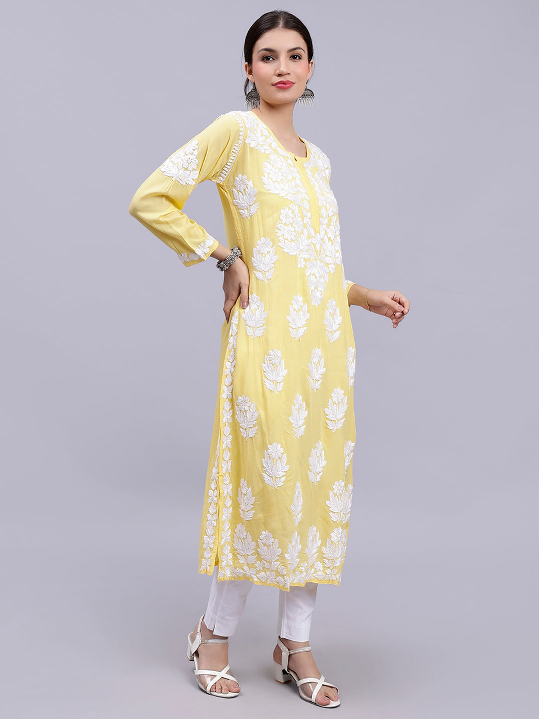 Yellow Modal Handwoven Chikankari Kurti