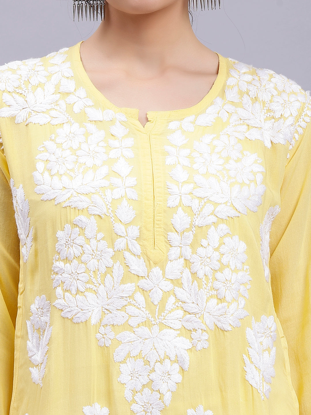 Yellow Modal Handwoven Chikankari Kurti