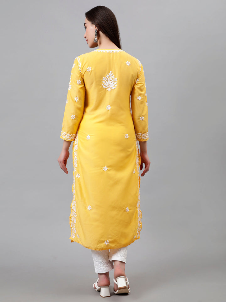 Yellow-Muslin-Hand-Embroidered-Chikankari-Kurti-