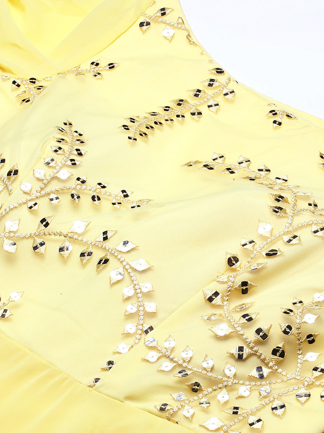 Yellow Net Embroidered Turkish Kaftan Sleeves Gown