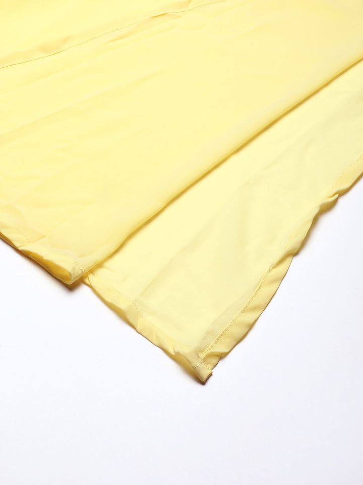Yellow Net Embroidered Turkish Kaftan Sleeves Gown