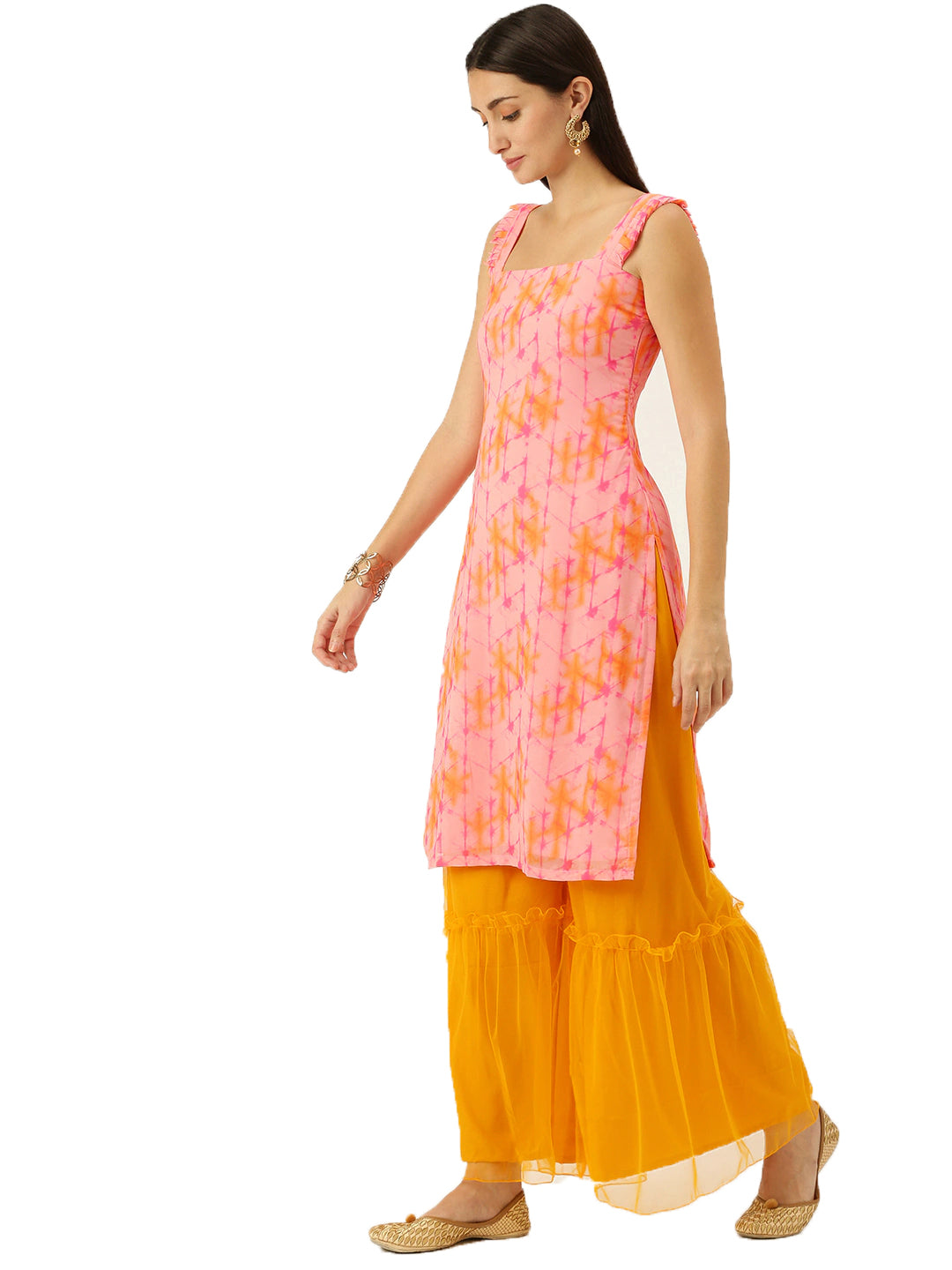 Yellow-Net-&-Multicolor-Printed-Palazzo-Suit