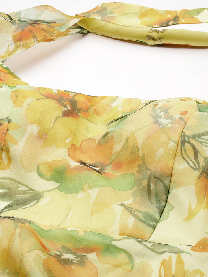 Yellow Organza Digital Print Mini Dress