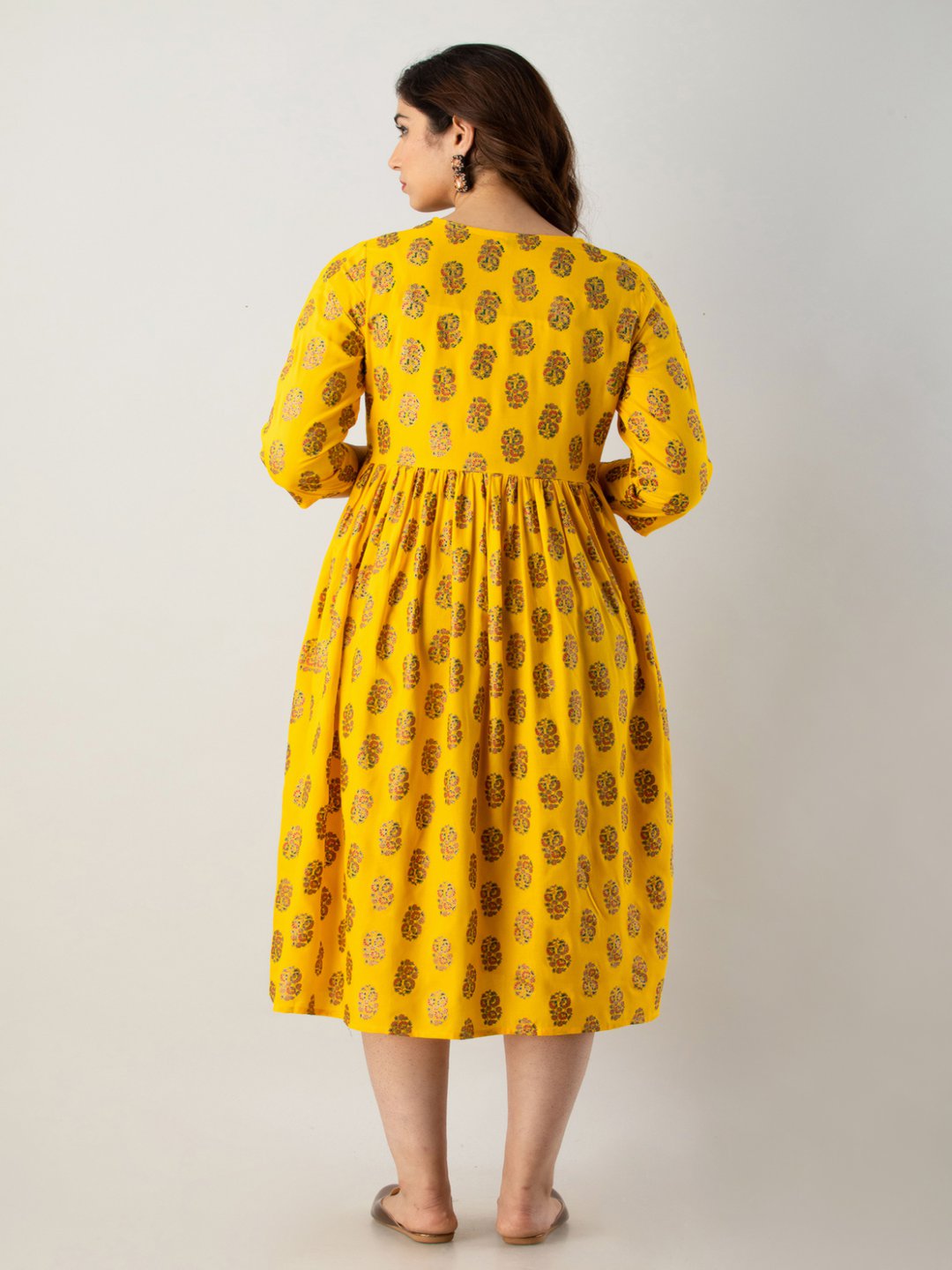 Yellow Printed Rayon Maternity Kurta Only