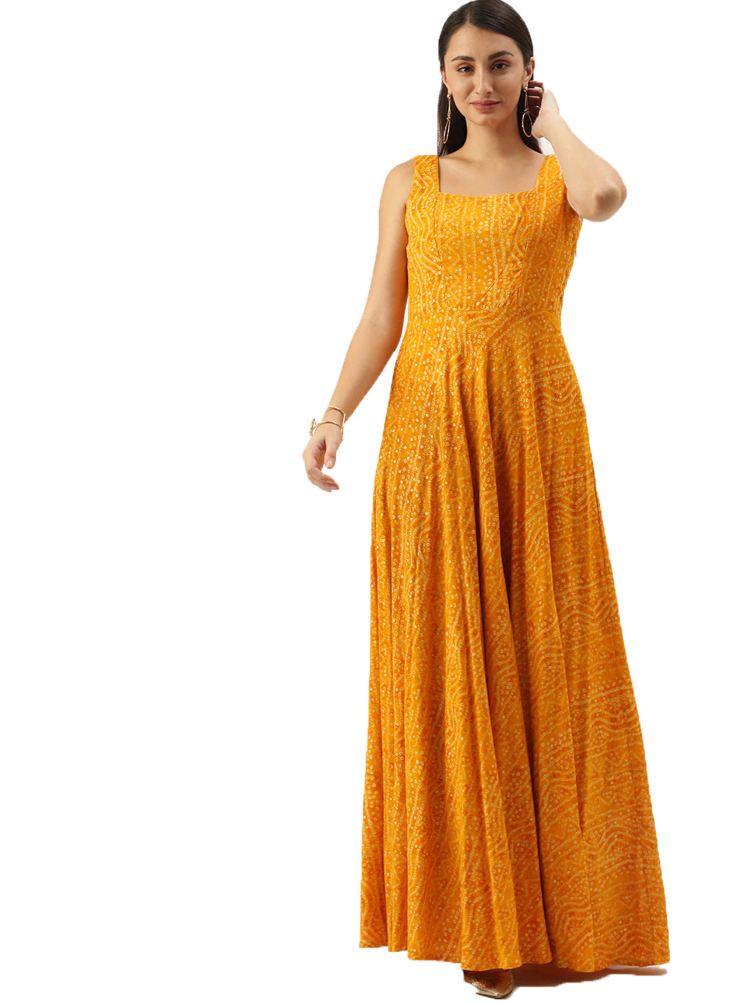 Yellow-Printed-Strap-Neck-Dress