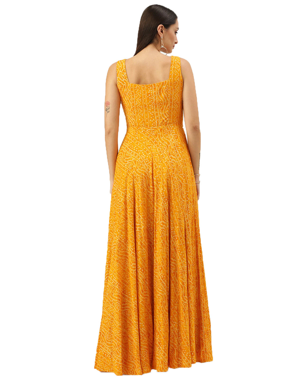 Yellow-Printed-Strap-Neck-Dress