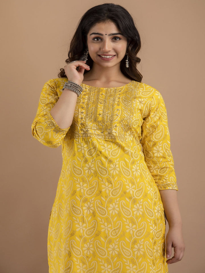 Yellow-Printed-With-Embroidery-Work-On-Yoke
