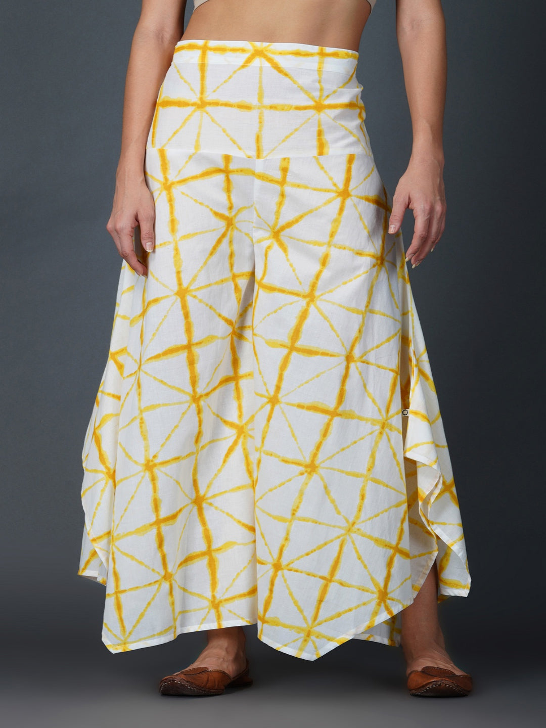 Yellow-Shibori-Print-Assymetrical-Pants