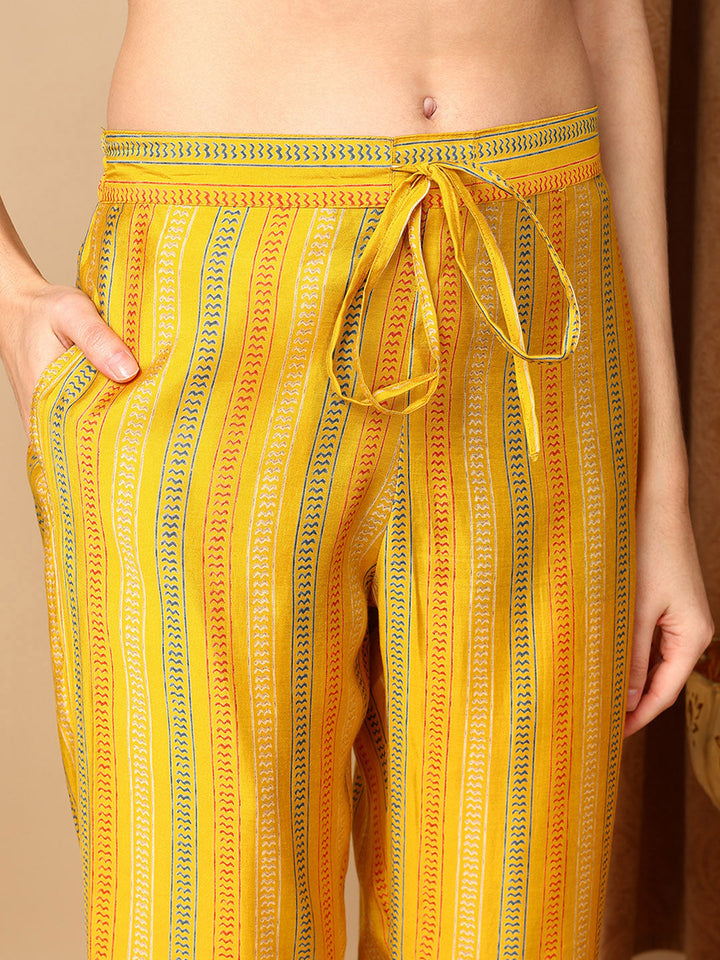 Yellow Silk Blend Floral Printed Straight Kurta Trouser With Dupatta