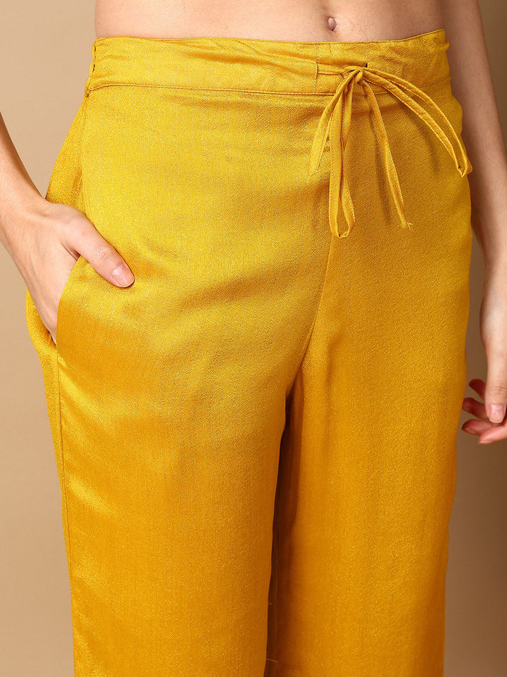 ZERESOUQ-Yellow-Silk-Blend-Solid-Embroidered-Straight-Kurta-Trouser-With-Dupatta