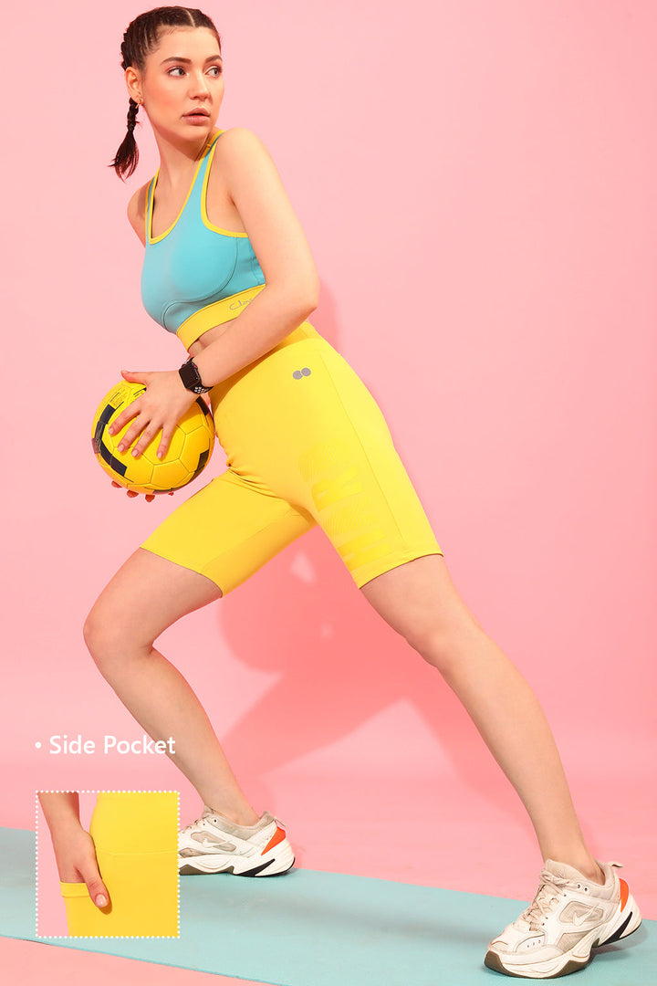 Yellow Snug-Fit High-Rise Active Shorts with Side Pocket