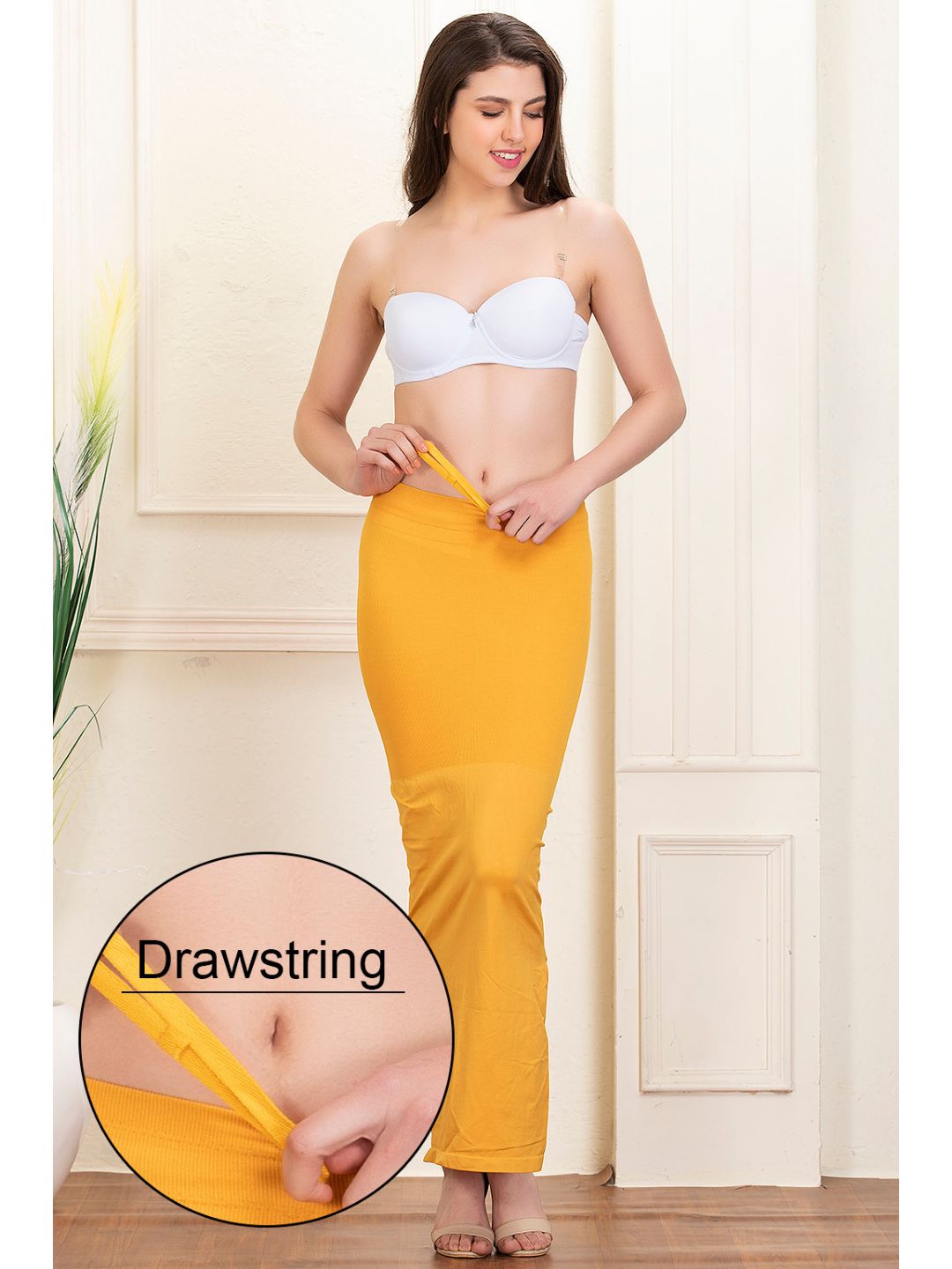 Yellow Spandex Saree Shapewear with Drawstring