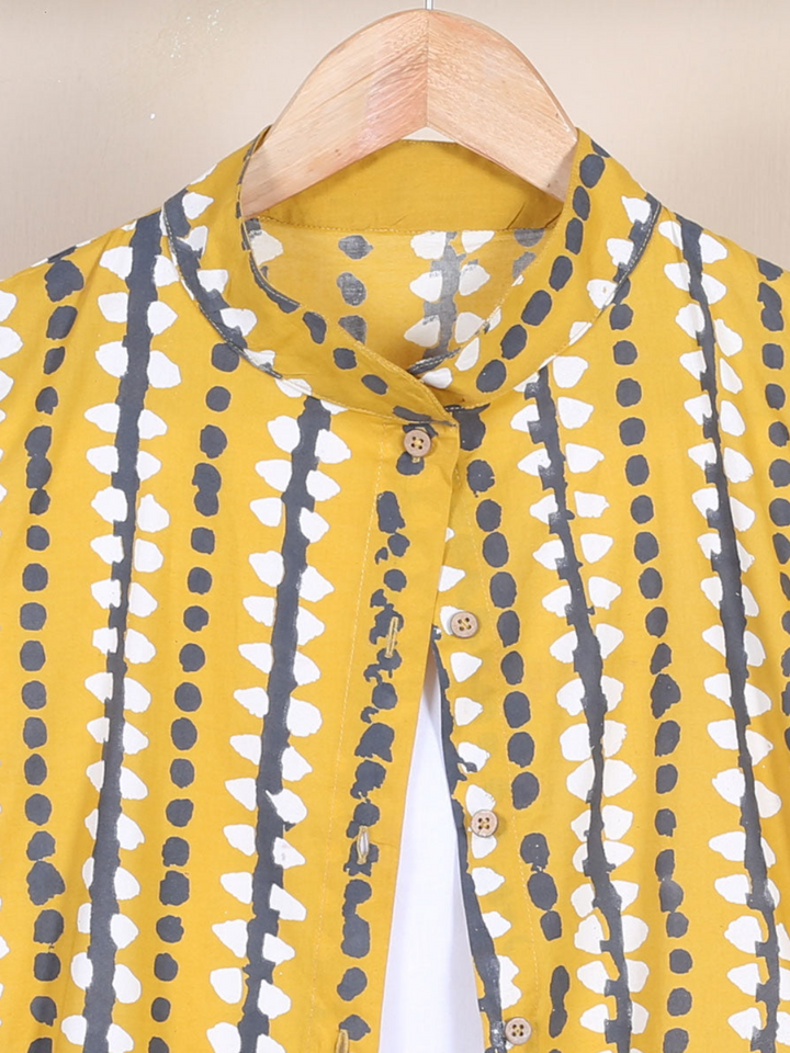 Yellow Stone Printed Shirt Dress