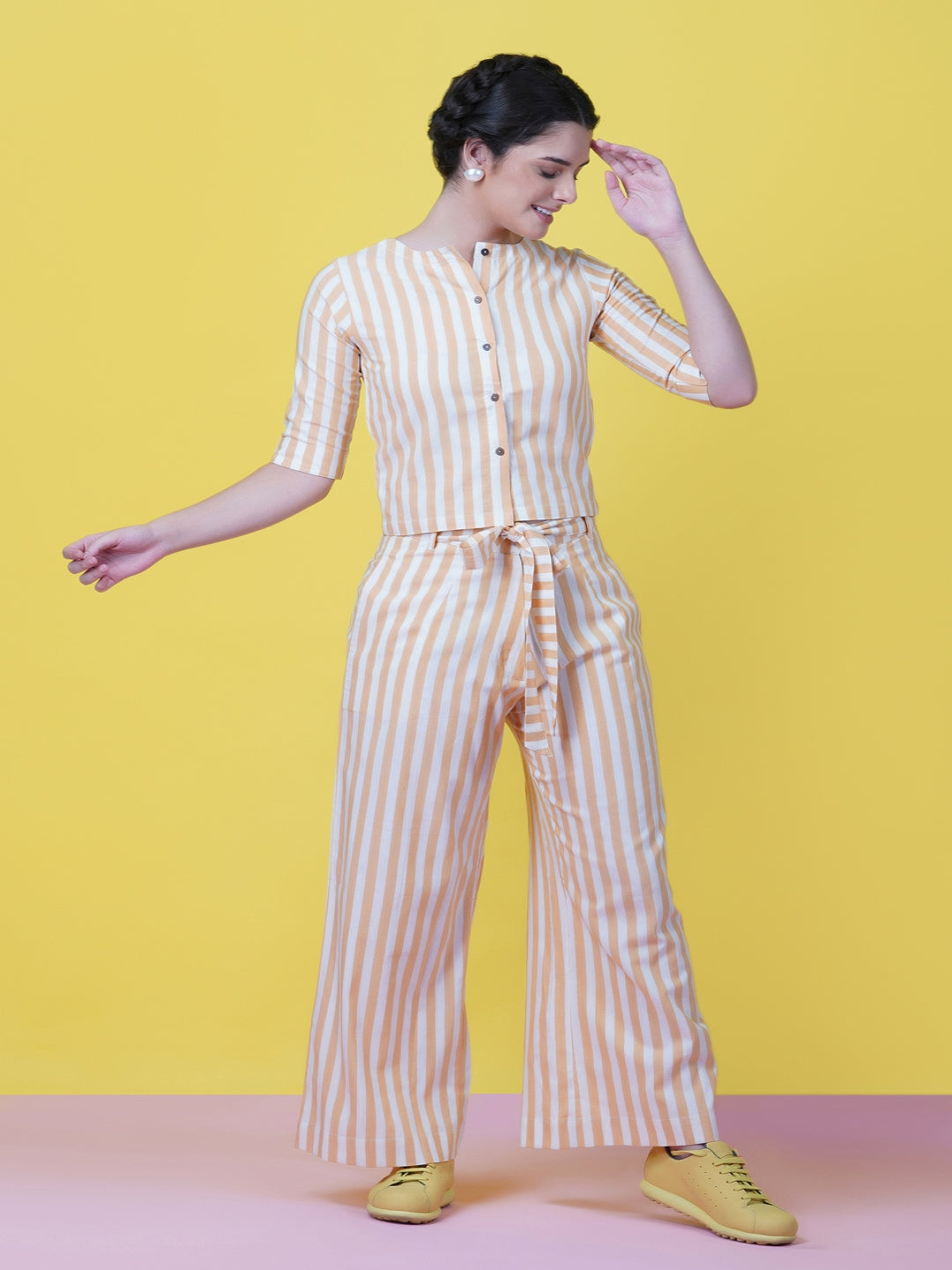 Yellow-Stripe-Cotton-Pants-With-A-Tie-Up
