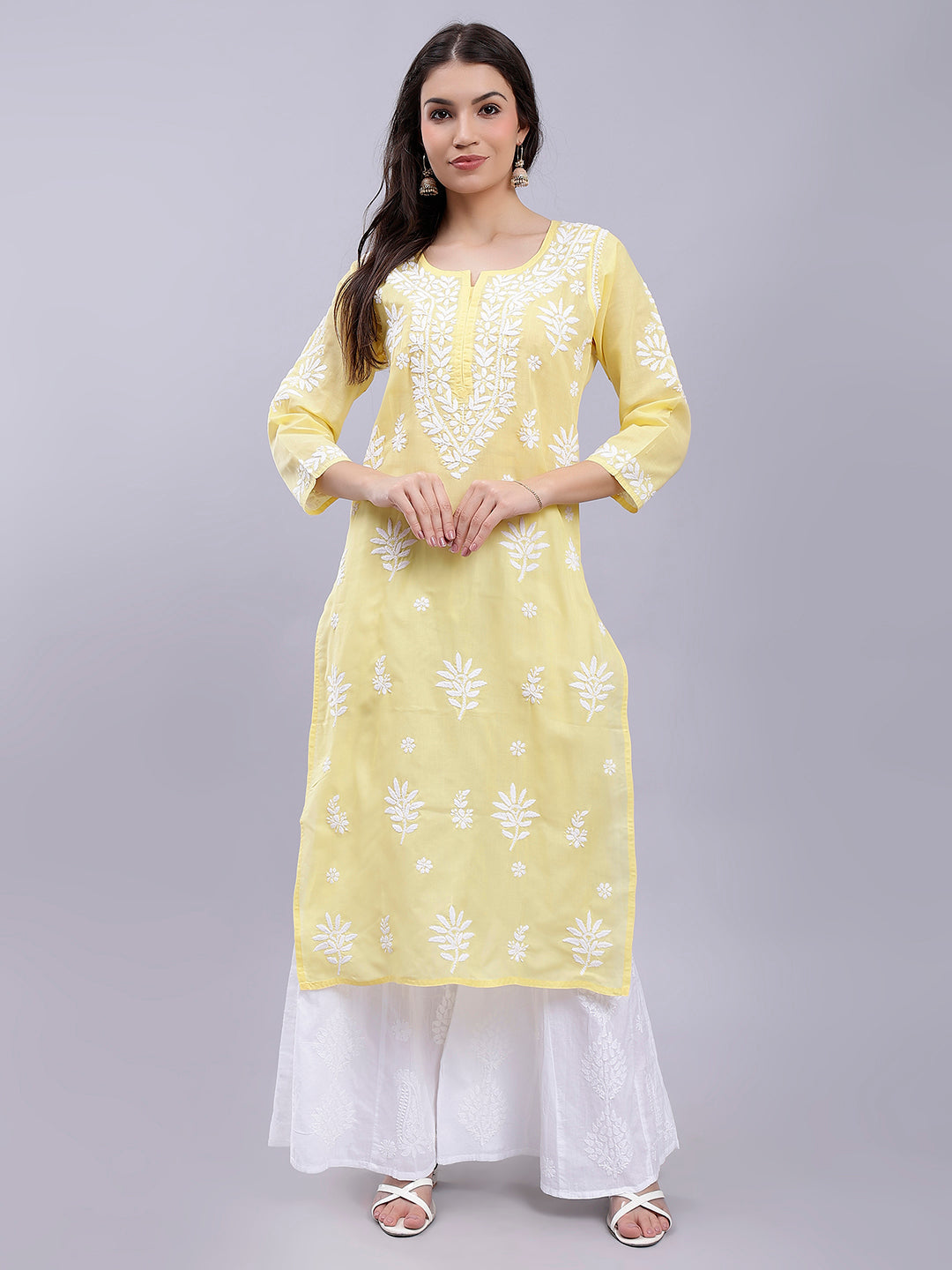 Yellow Terivoil Cotton Handwoven Chikankari Kurti