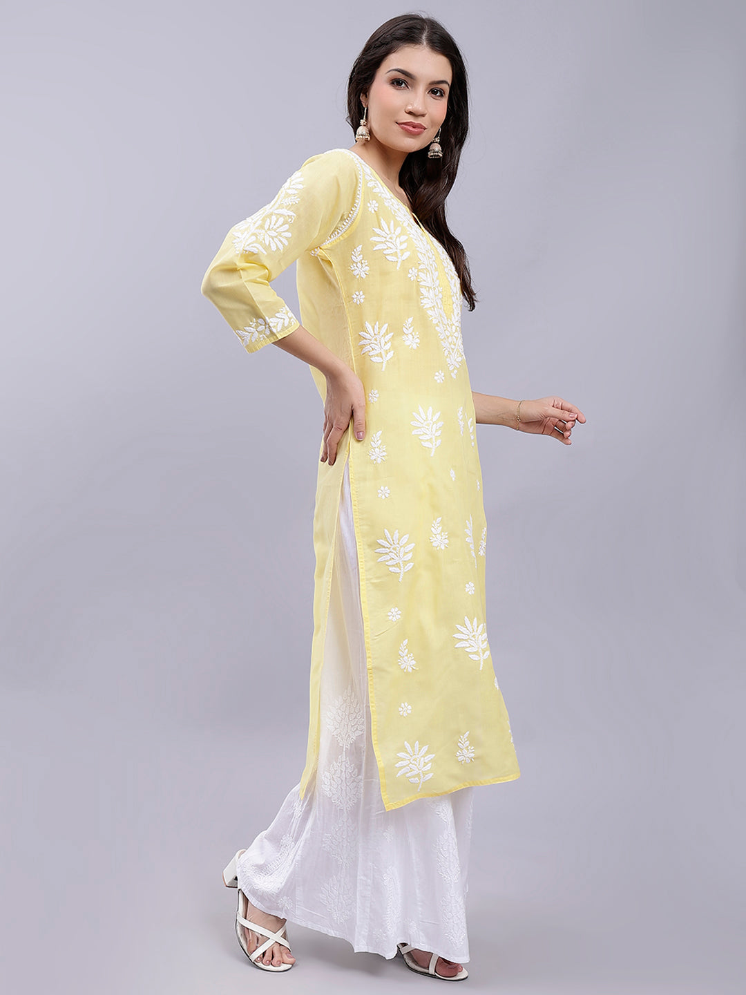 Yellow Terivoil Cotton Handwoven Chikankari Kurti