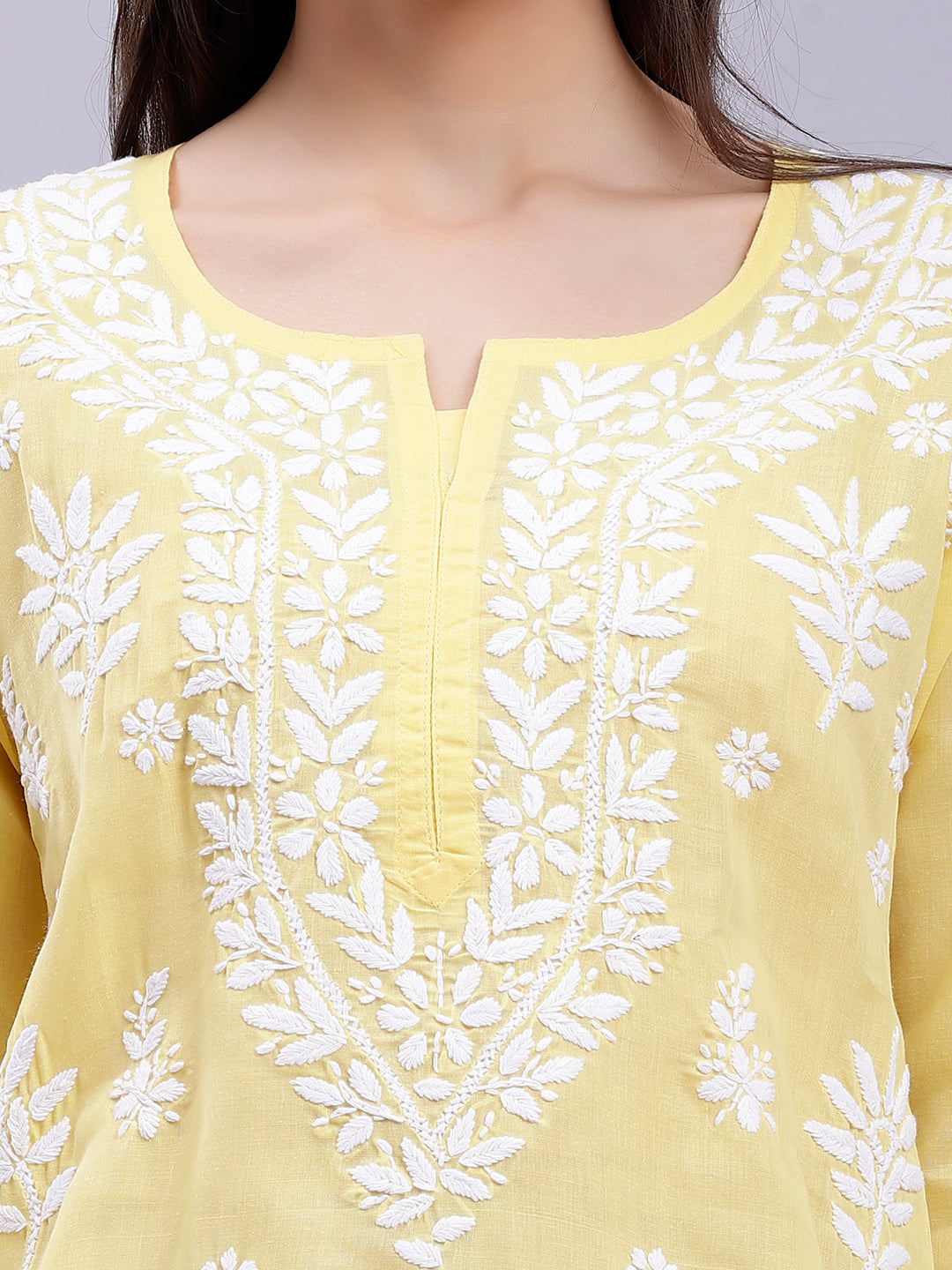 Yellow Terivoil Cotton Handwoven Chikankari Kurti