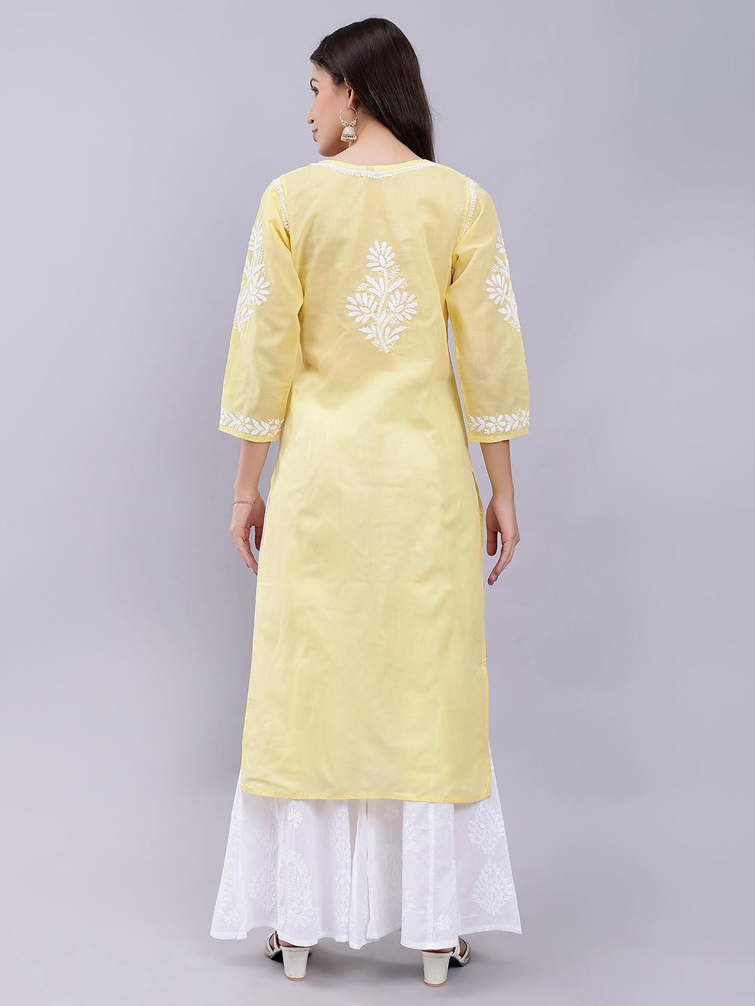 Yellow Terivoil Cotton Handwoven Chikankari Kurti