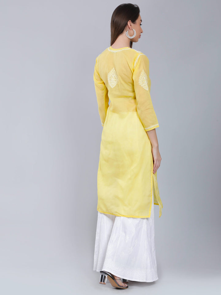 Yellow-Terivoile-Cotton-Chikan-Straight-Kurta