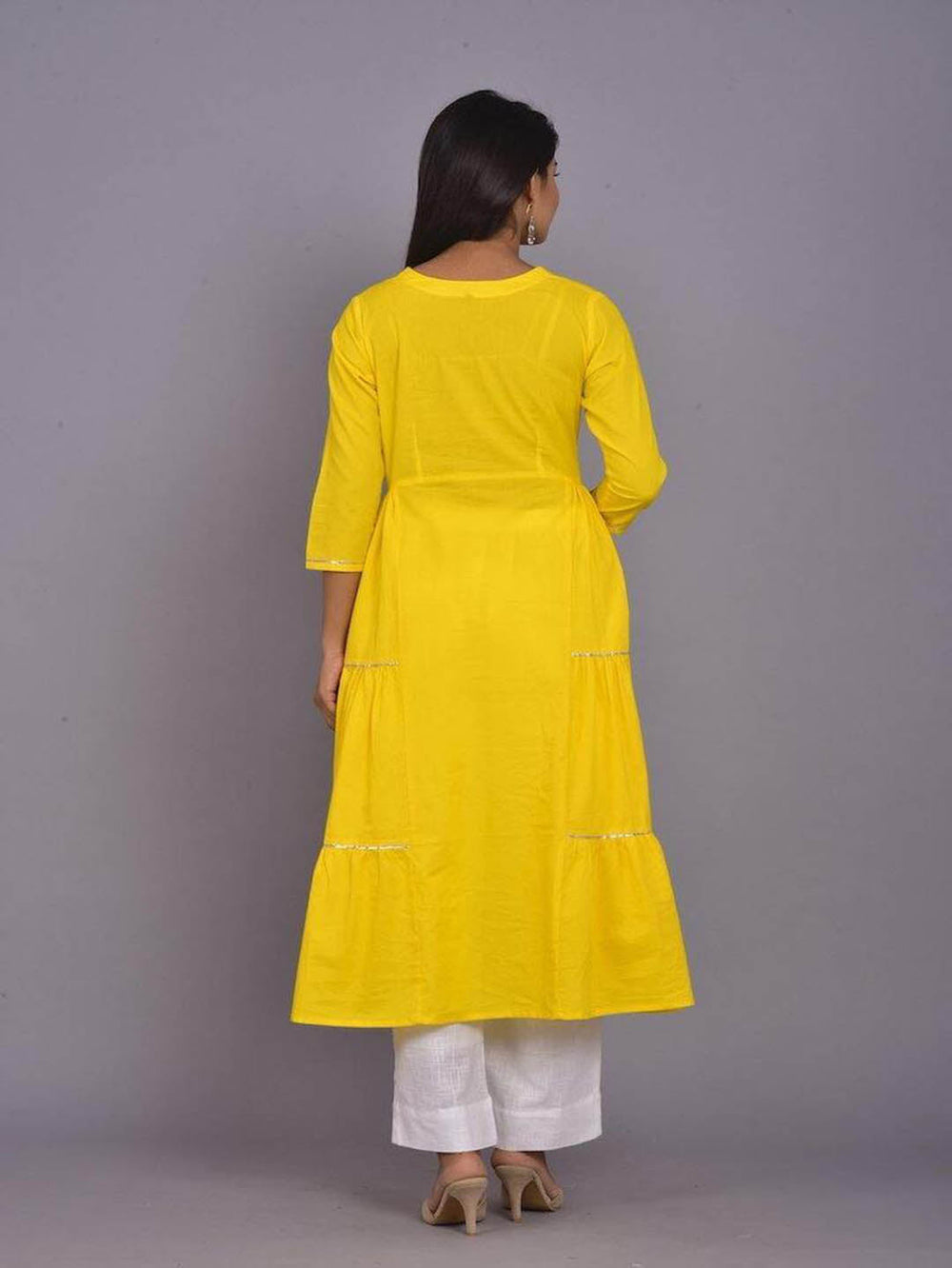 Yellow Tiered Anarkali Kurta With Gota Lace