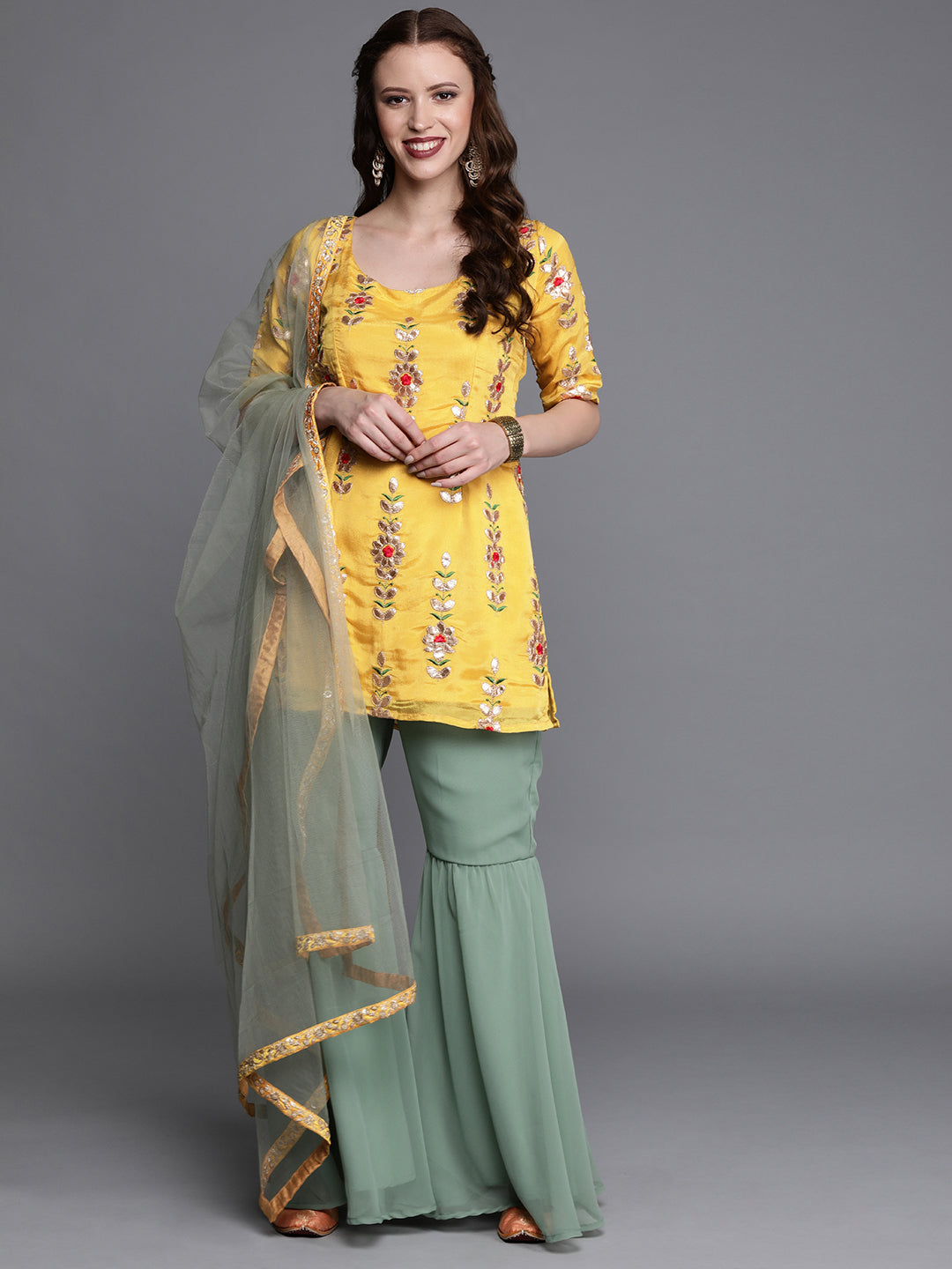 Yellow-&-Green-Embroidered-Gharara-Suit