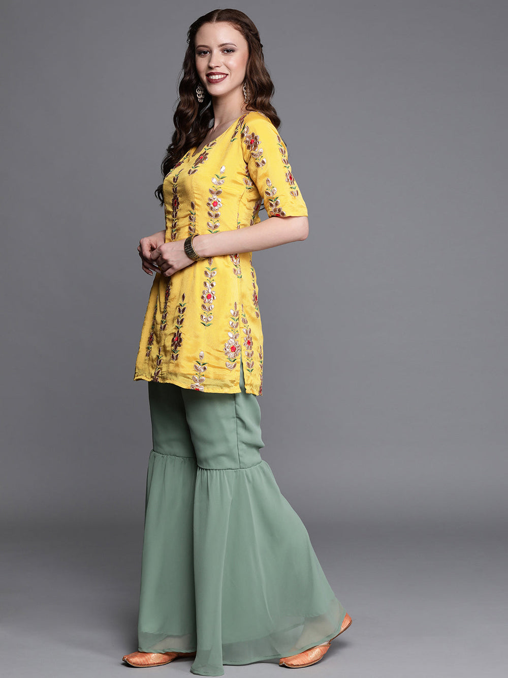 Yellow-&-Green-Embroidered-Gharara-Suit