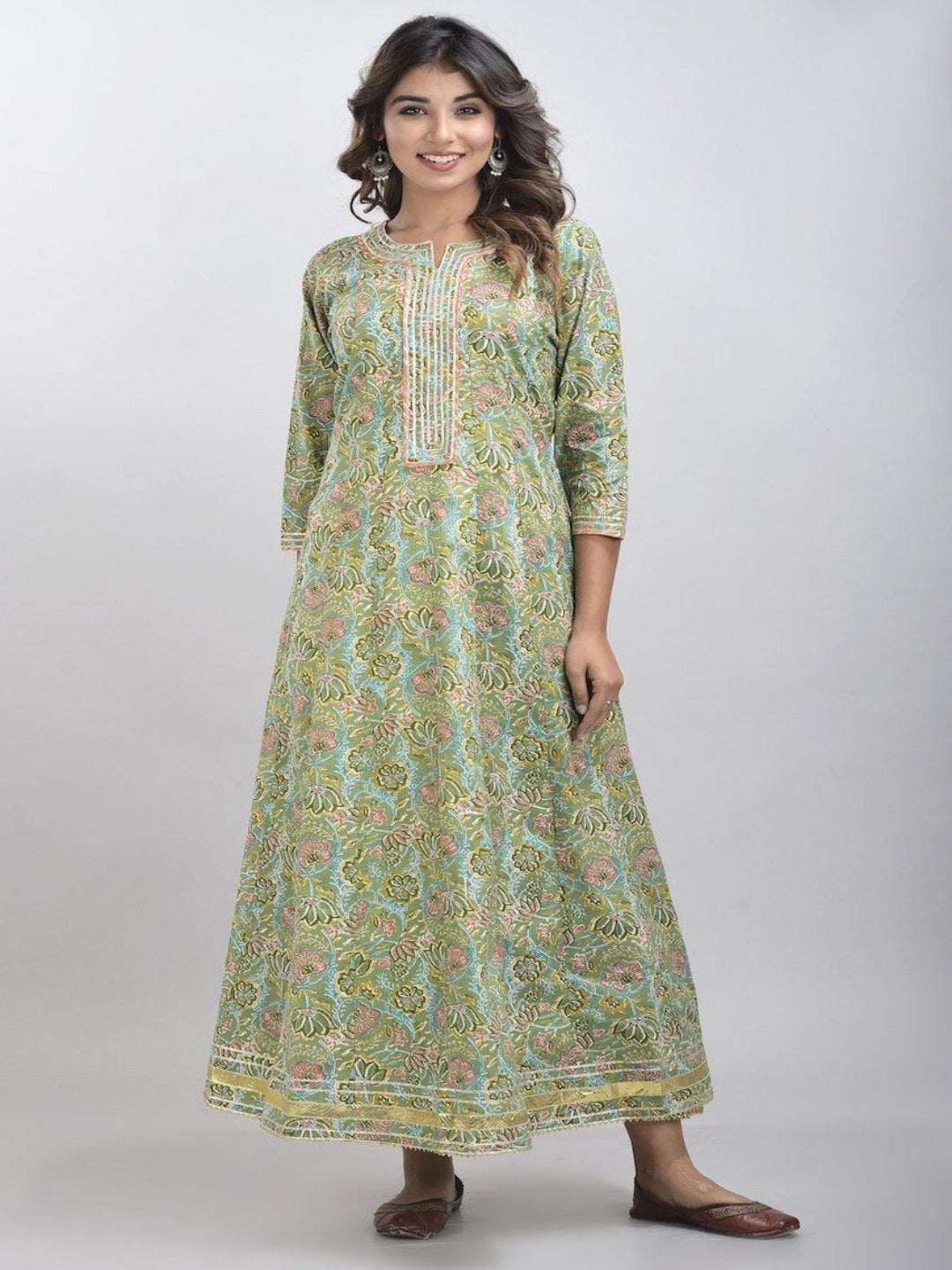 Forest Green Floral Long Anarkali Plus