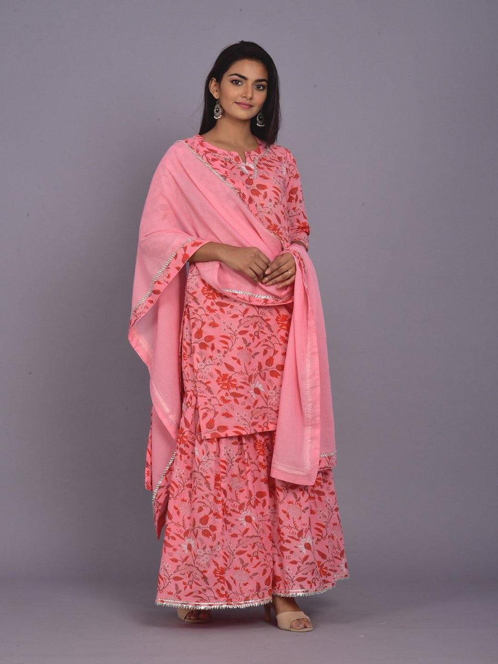 Watermelon Pink Printed Sharara & Dupatta Set