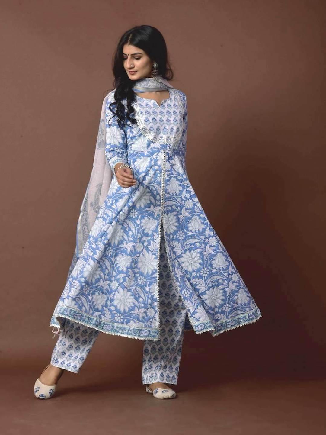 Skyblue Cape Kurta Suit Set