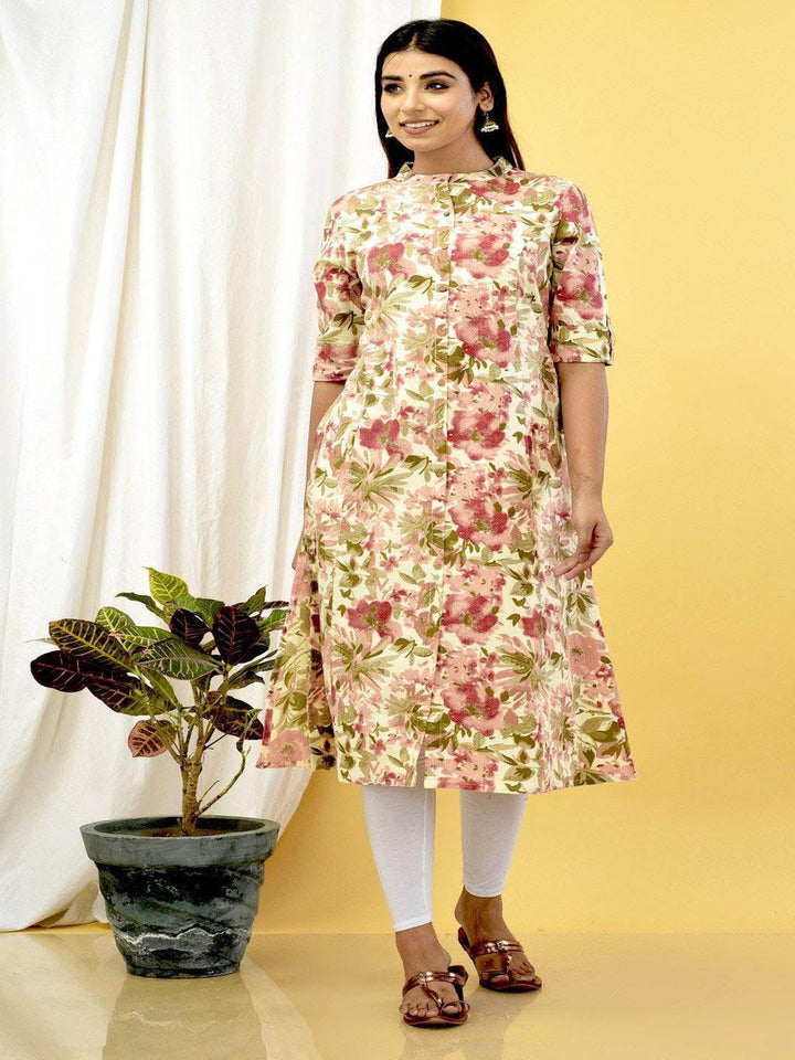 Peach And Pink Floral Kurta