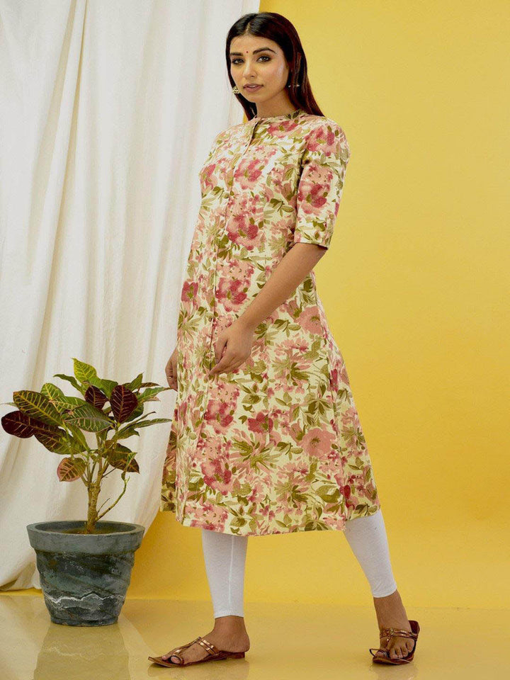 Peach And Pink Floral Kurta