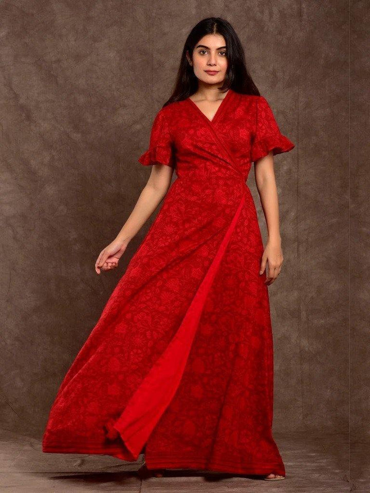 Marsala Red Wrap Dress