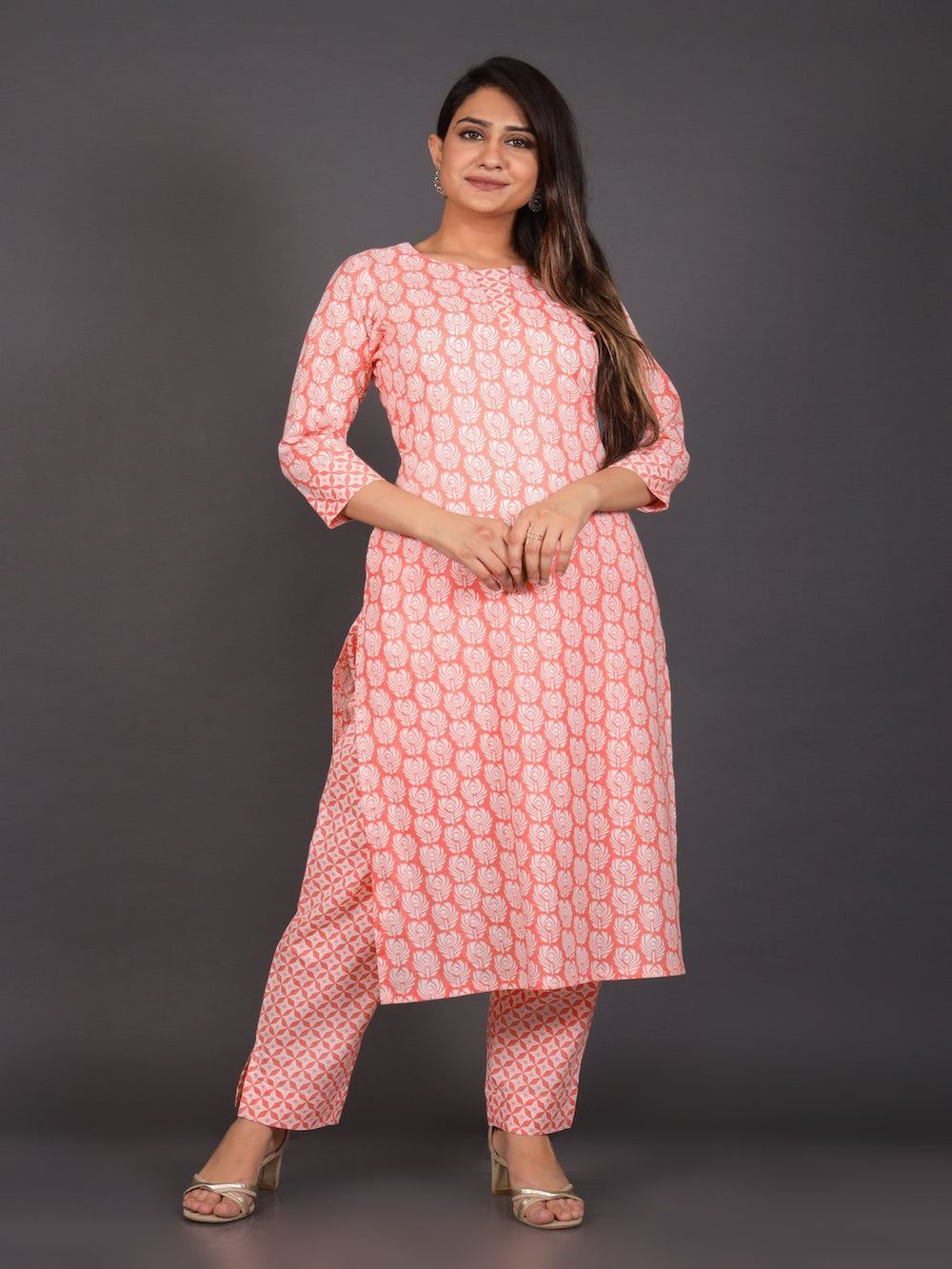 Peach Cotton Casual Suit Set