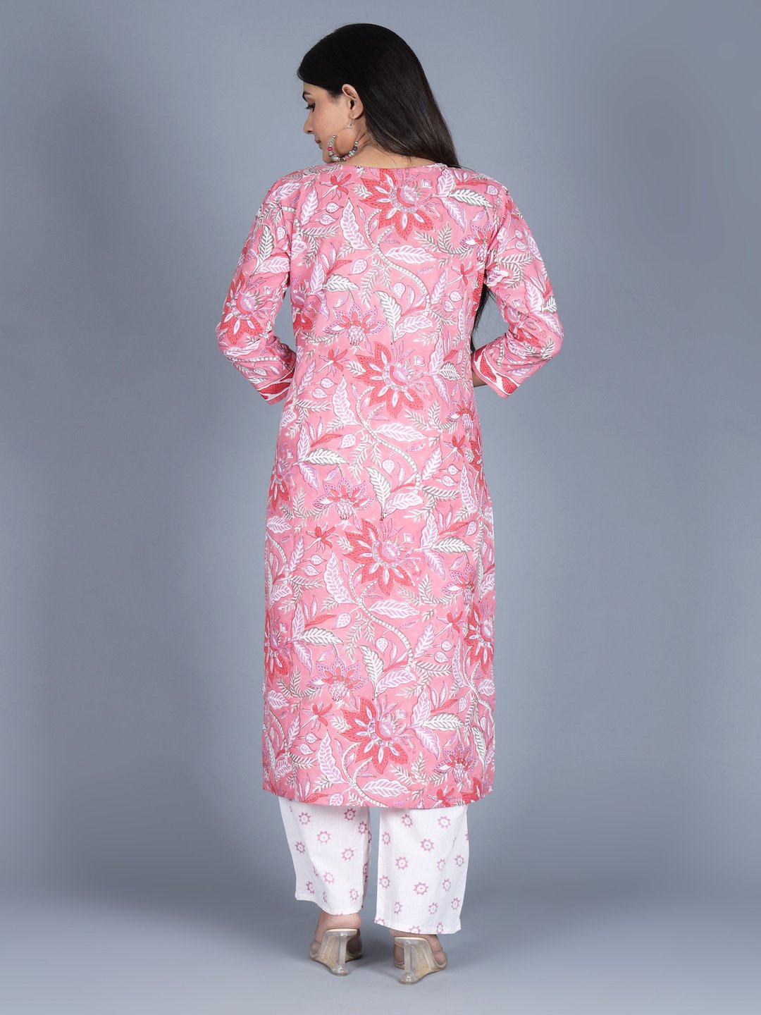 Rozana Lily Pink Hand Printed Suit (Set Of 3)