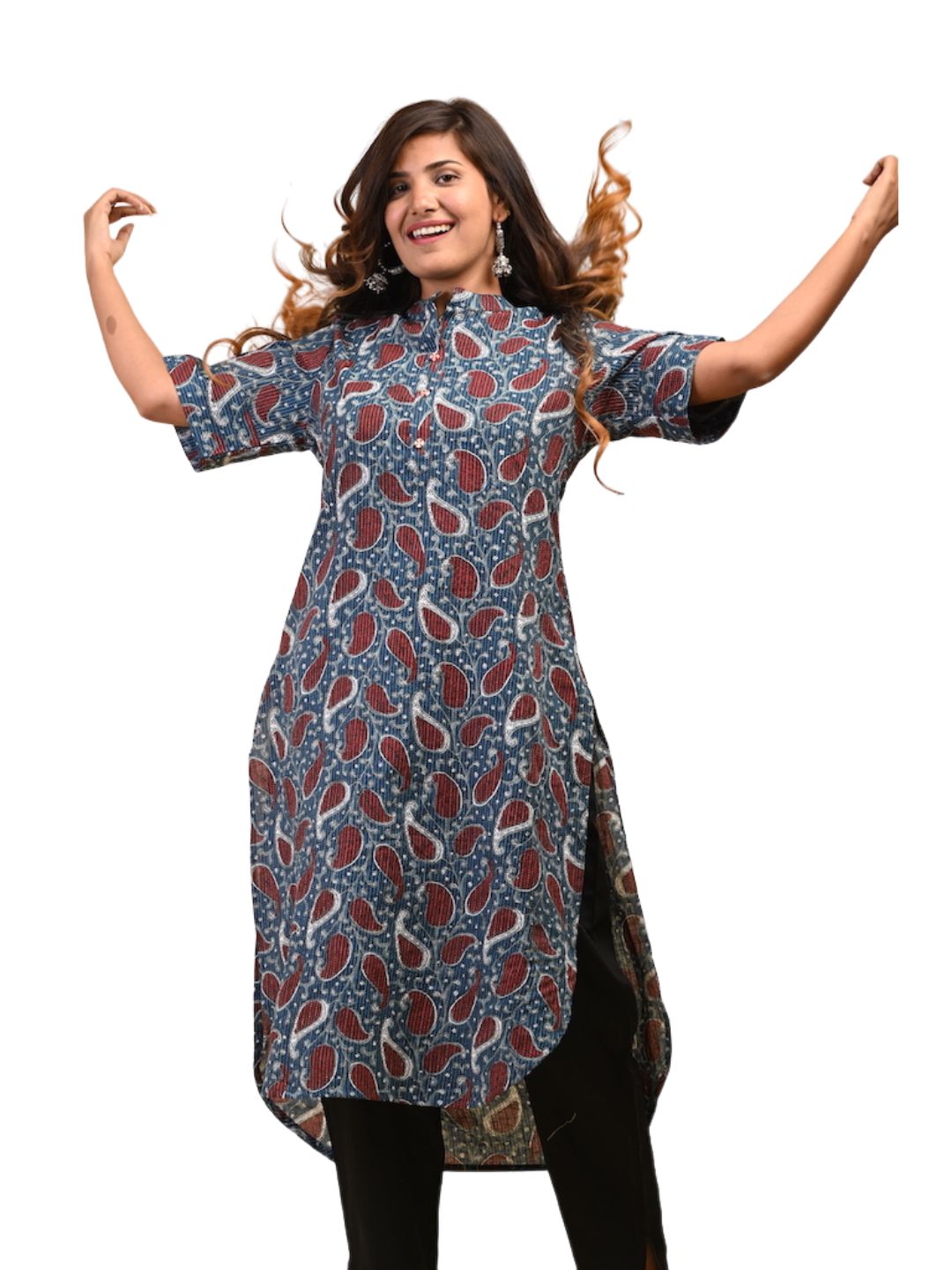 Zere-Indigo-Paisley-Print-Kurta