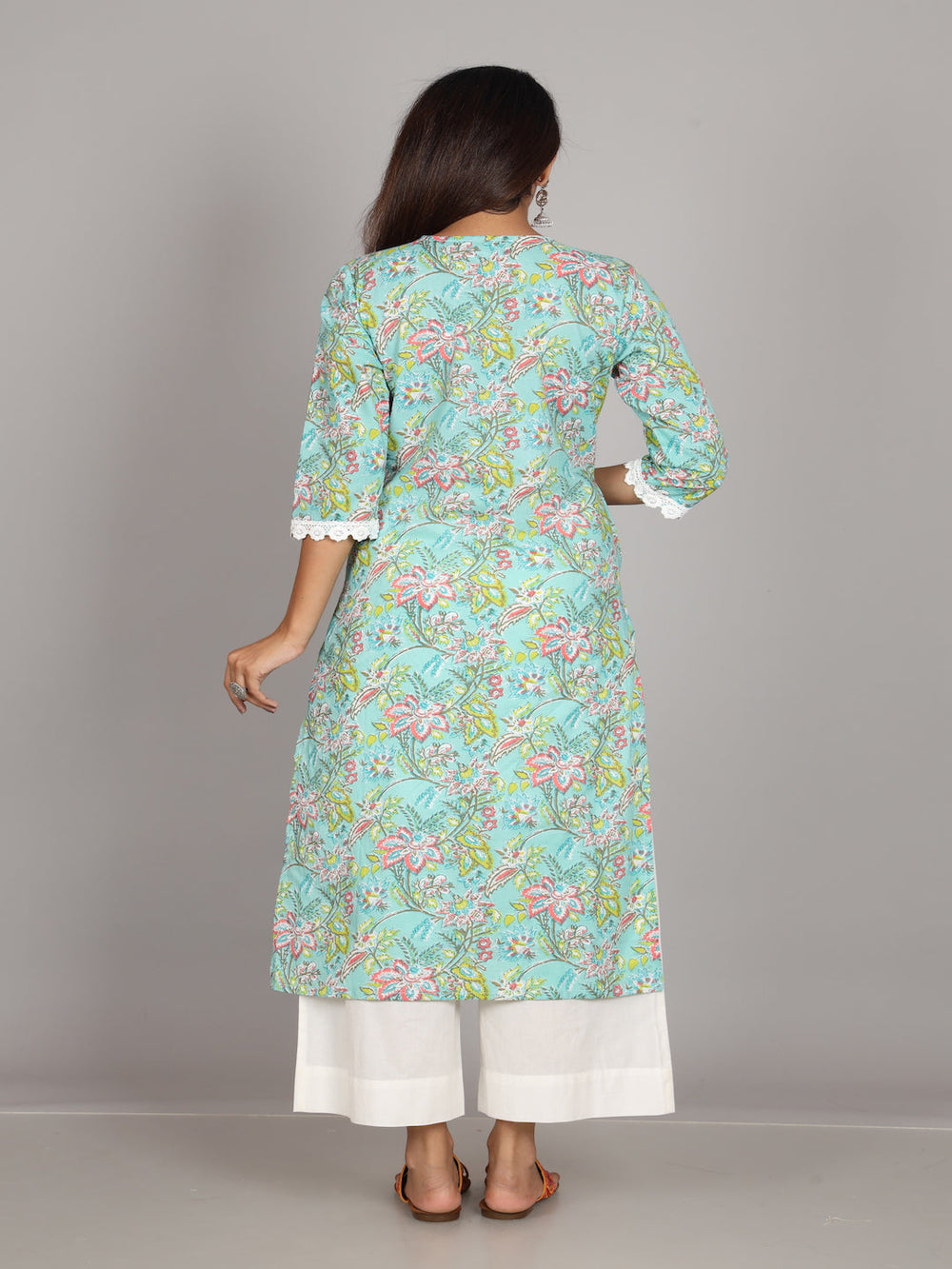 Zere-SeaGreen-Lace-Cotton-Kurta