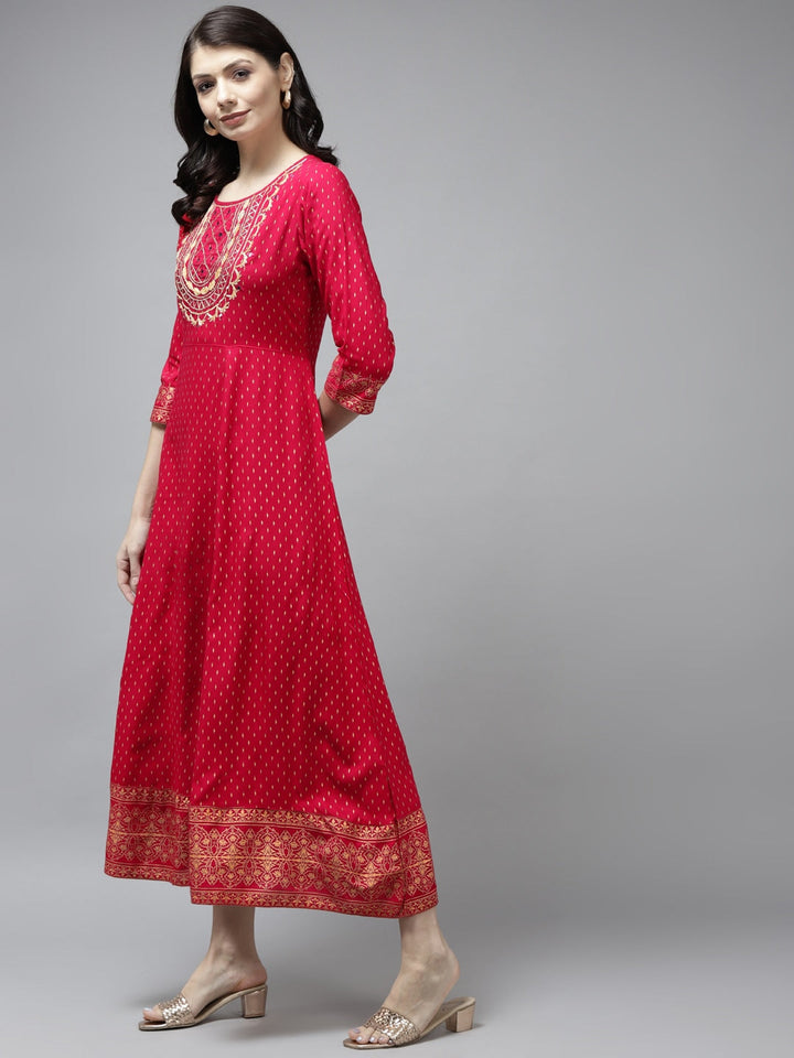 Pink Printed Gota Patti Dress