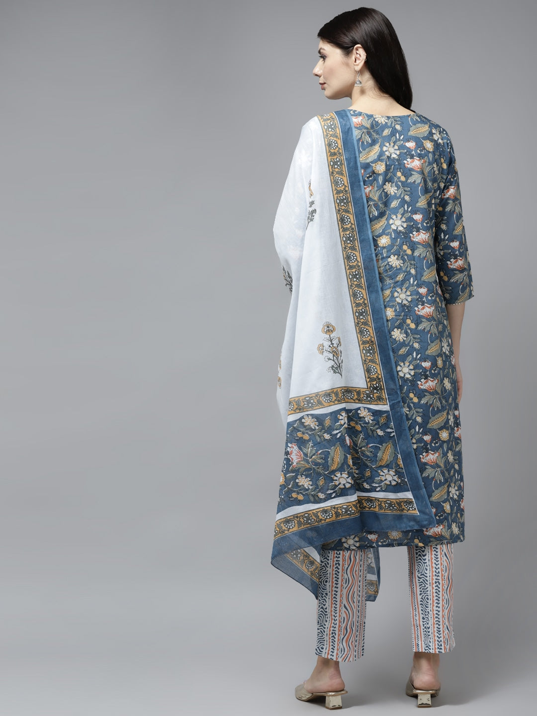 Navy Blue Ethnic Motifs Printed Dupatta Set