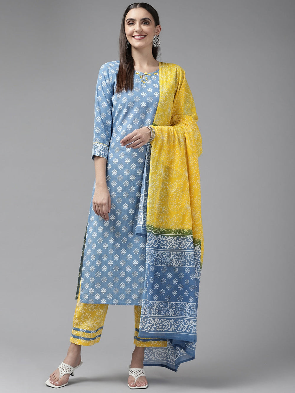 Blue-&-Yellow-Ethnic-Printed-Dupatta-Set-9424SKDBL