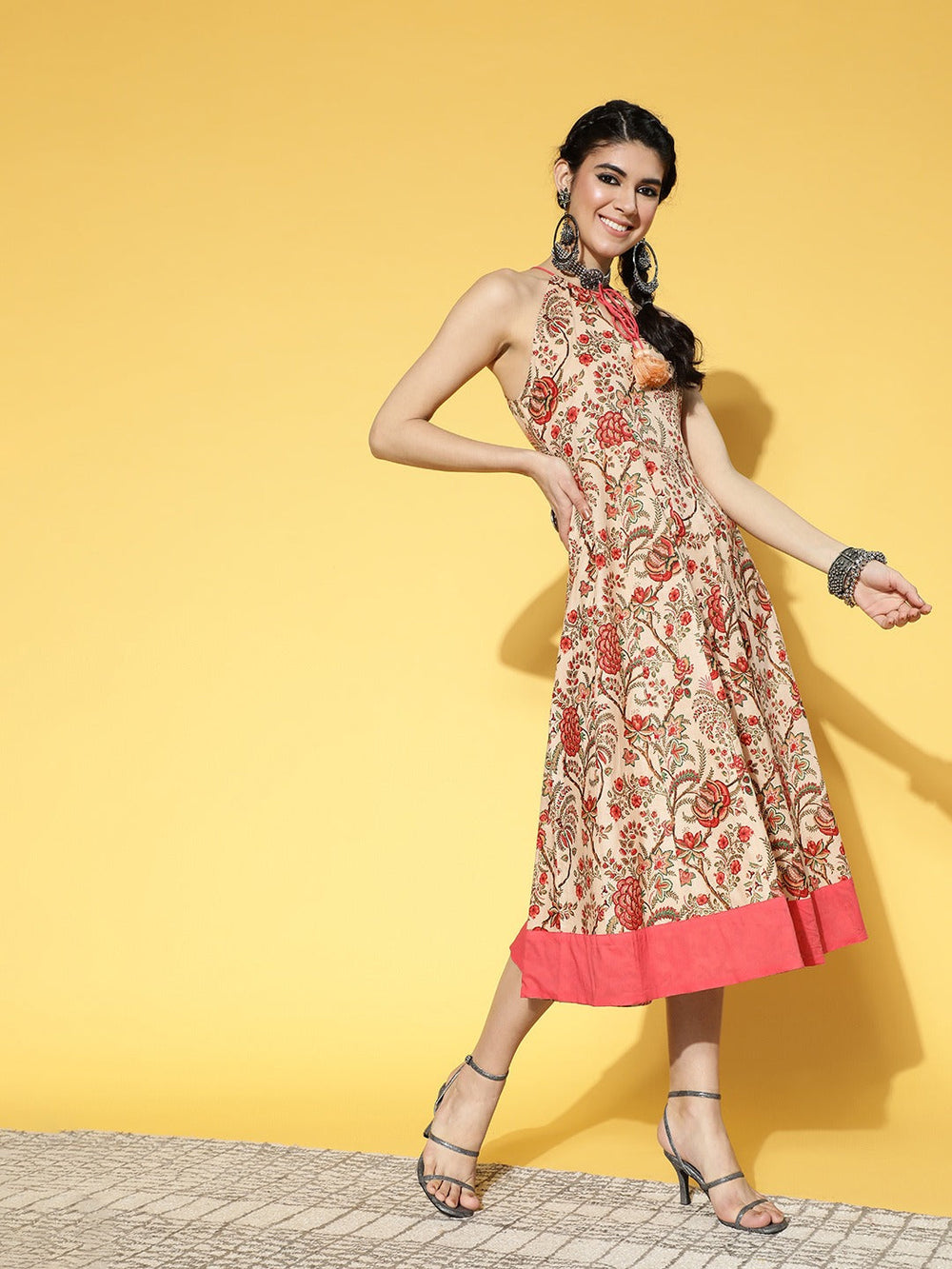 Beige & Pink Mugal Jaal Dress