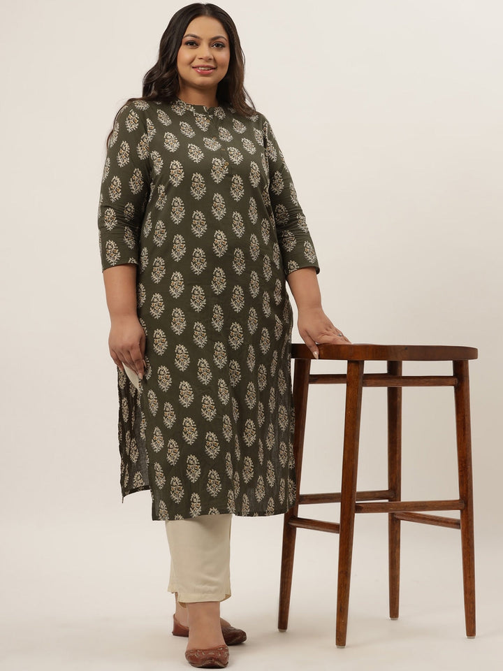 Olive-Printed-Kurta-Set-9204PSETGR