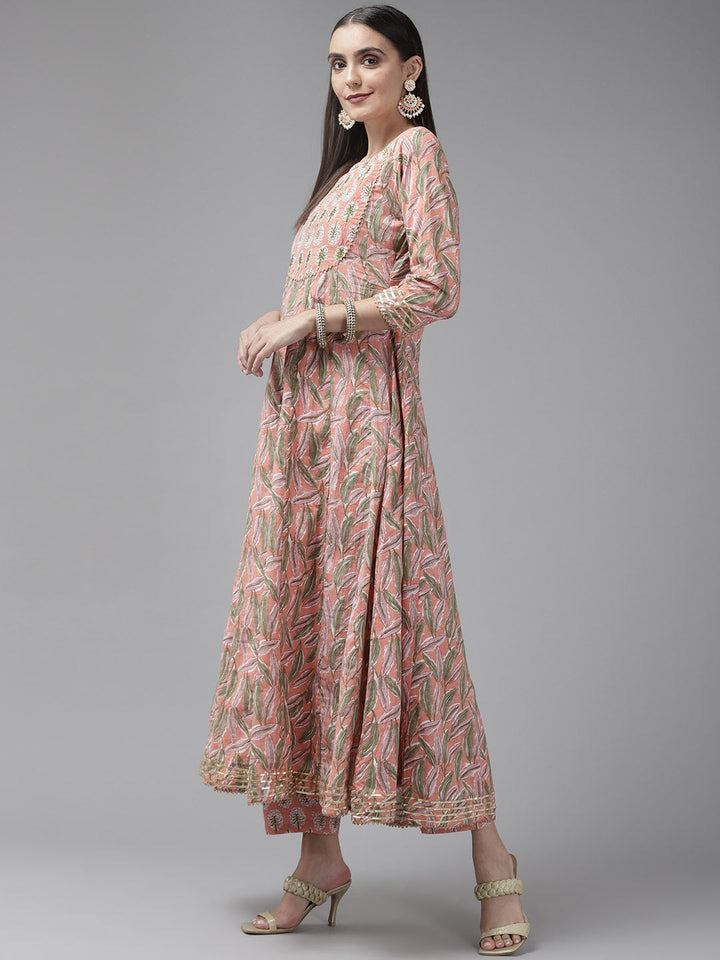 Peach-Printed-Kurta-Pure-Cotton-Set