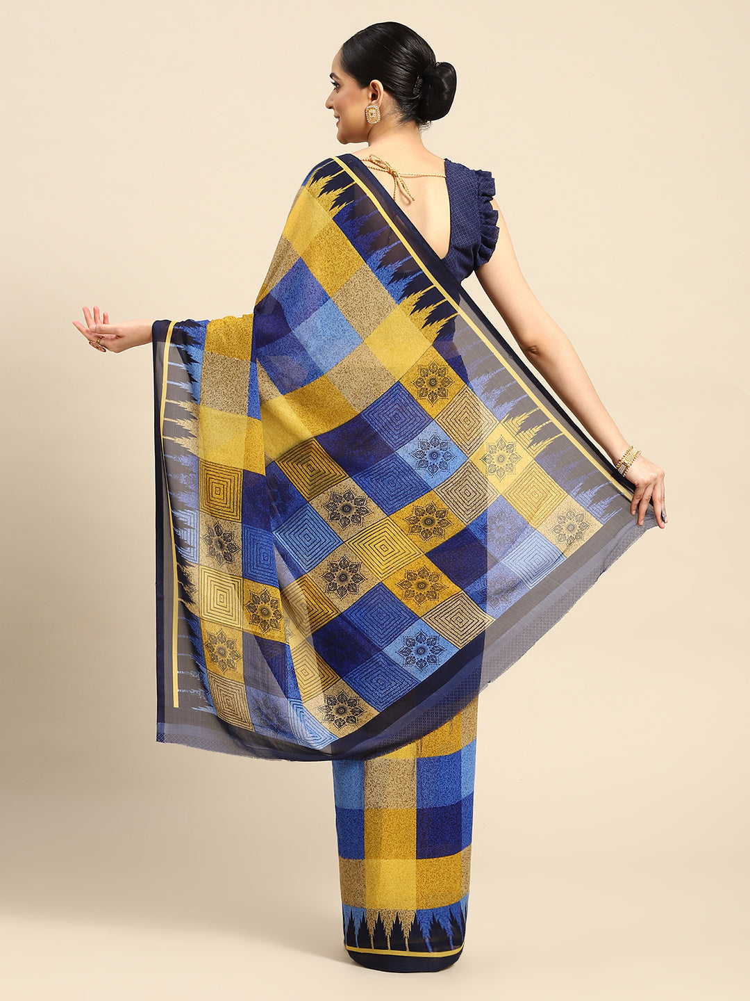 ZERESOUQ-Yellow-Georgette-Printed-Classy-Saree