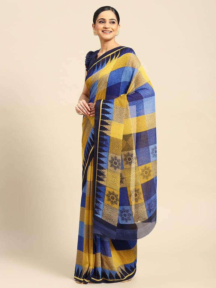 Yellow Georgette Printed Classy Saree